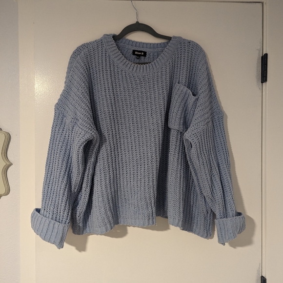 Chunky Waffle Knit Sweater, Blue Size M/L - Picture 2 of 6